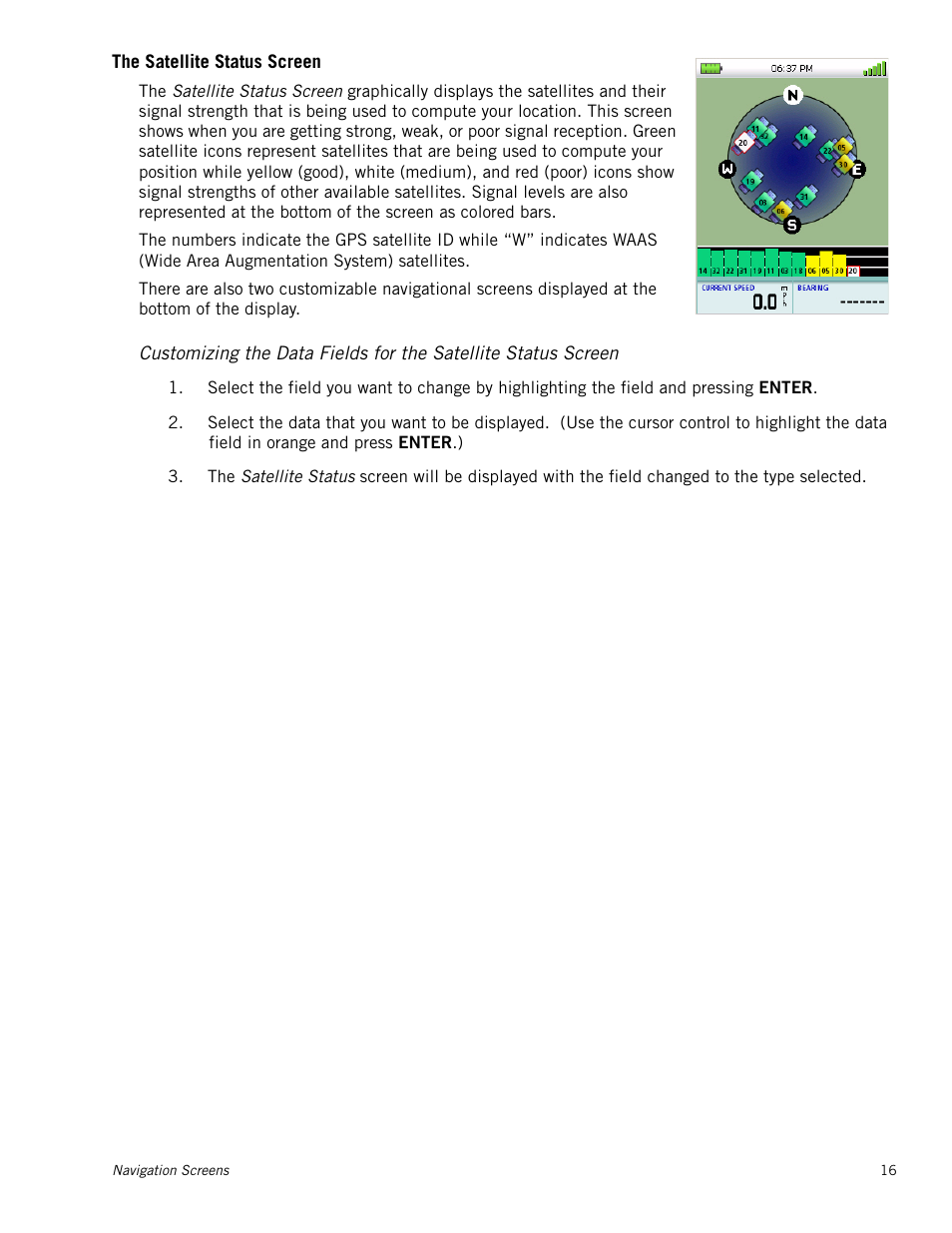 The satellite status screen | Magellan Triton 500 User Manual | Page 24 / 61