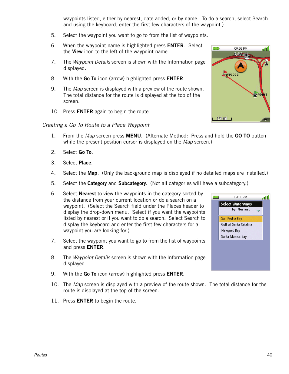 Creating a go to route to a place waypoint | Magellan Triton 500 User Manual | Page 48 / 61