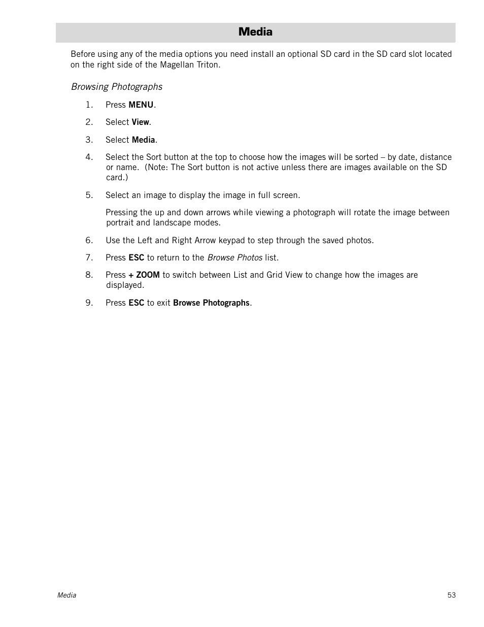 Media, Browsing photographs | Magellan Triton 500 User Manual | Page 61 / 61