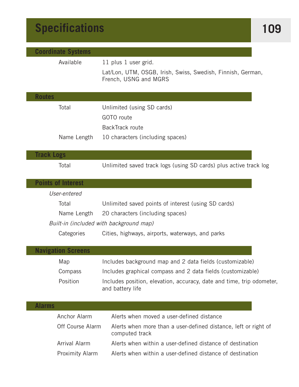 Specifications 109 | Magellan eXplorist 400 User Manual | Page 116 / 119