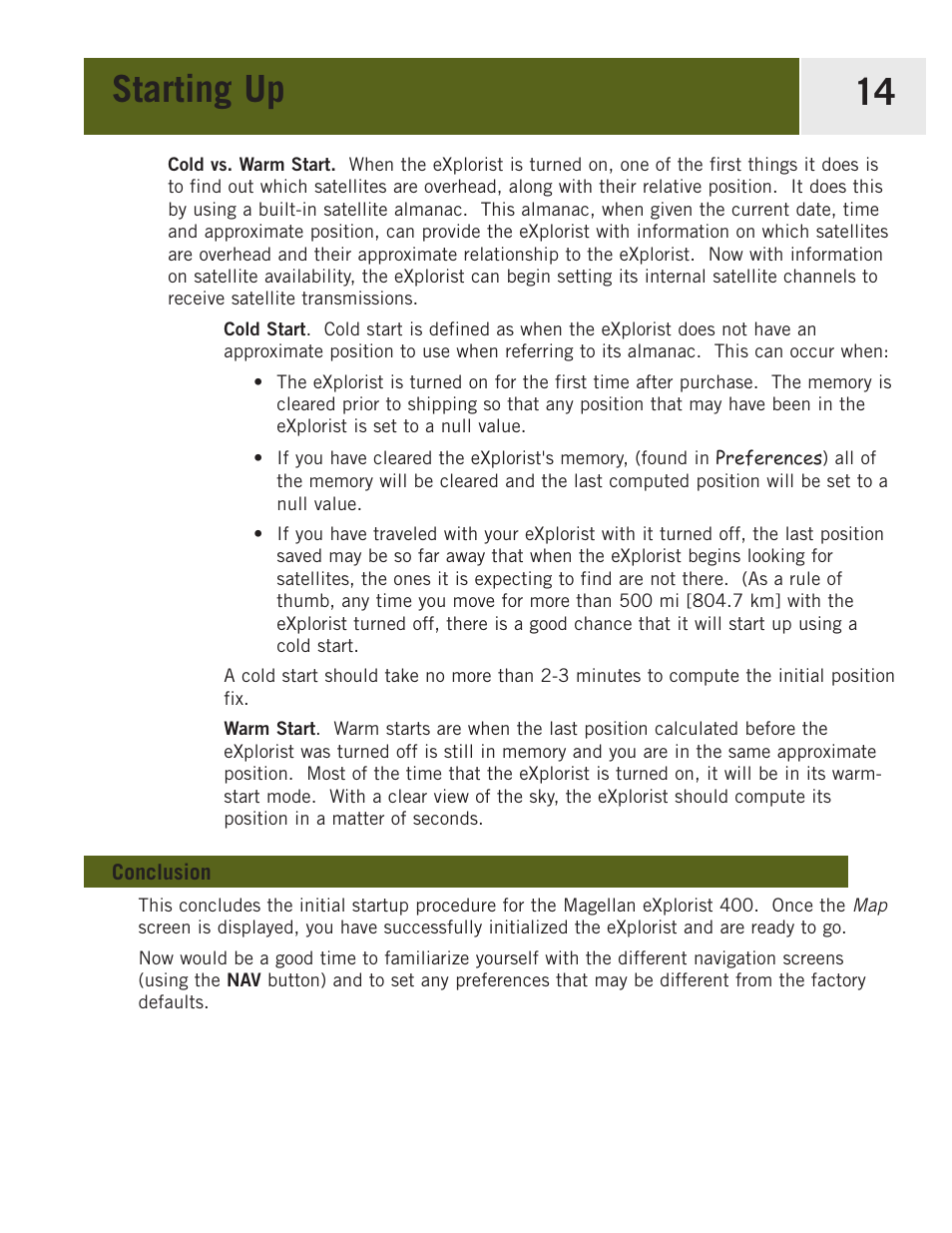 Conclusion, Starting up 14 | Magellan eXplorist 400 User Manual | Page 21 / 119