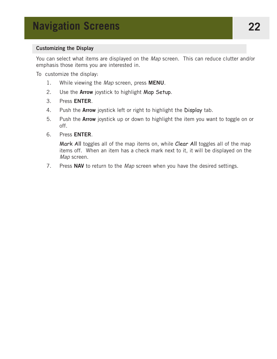 Customizing the display, Navigation screens 22 | Magellan eXplorist 400 User Manual | Page 29 / 119