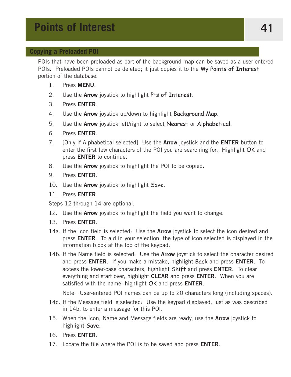Copying a preloaded poi, Points of interest 41 | Magellan eXplorist 400 User Manual | Page 48 / 119