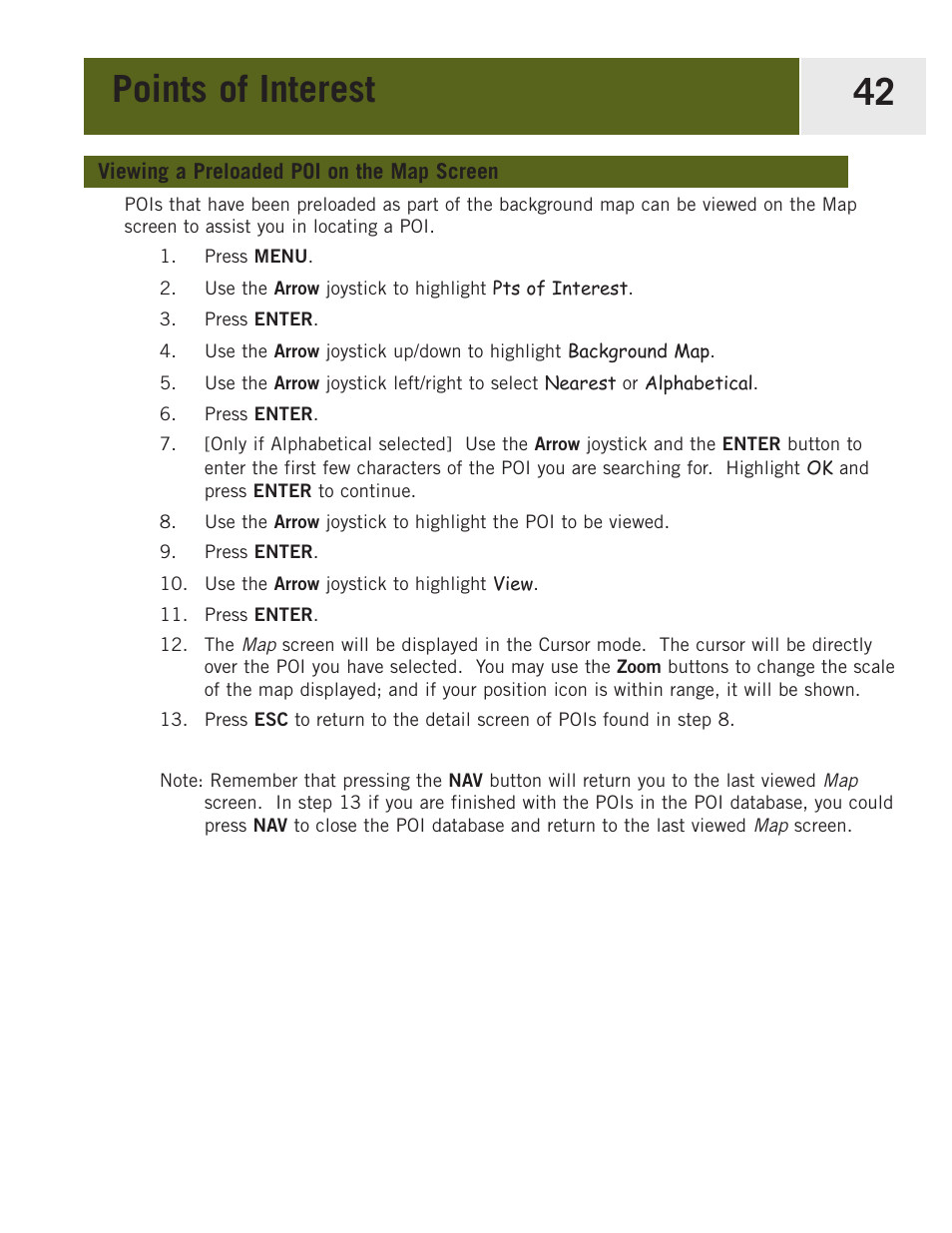 Viewing a preloaded poi on the map screen, Points of interest 42 | Magellan eXplorist 400 User Manual | Page 49 / 119