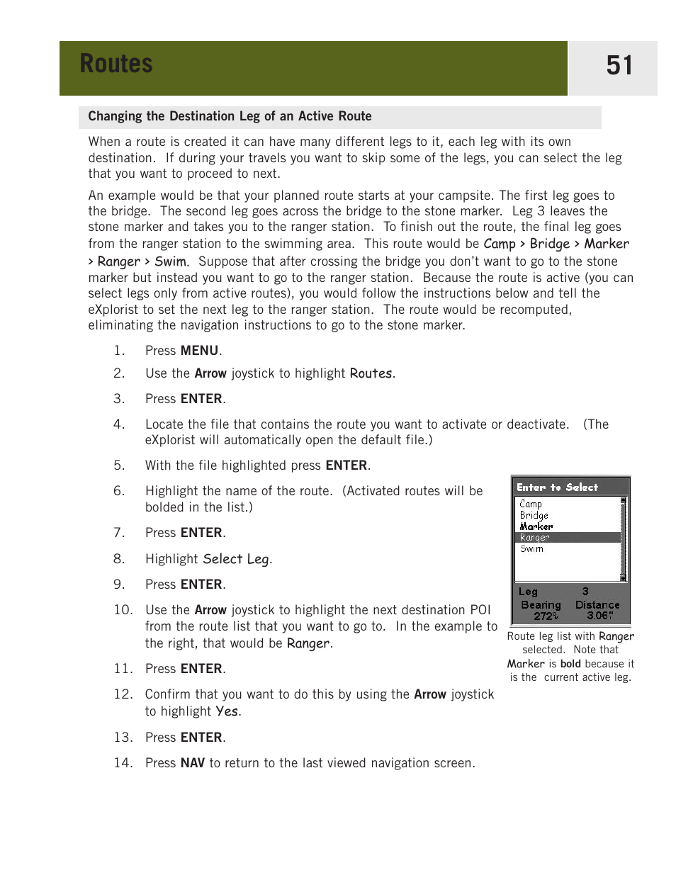 Changing the destination leg of an active route, Routes 51 | Magellan eXplorist 400 User Manual | Page 58 / 119