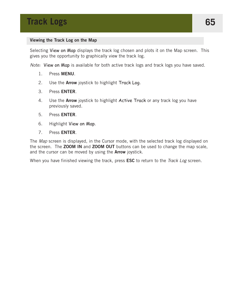 Viewing the track log on the map, Track logs 65 | Magellan eXplorist 400 User Manual | Page 72 / 119