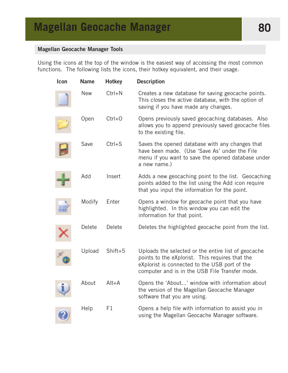 Magellan geocache manager tools, Magellan geocache manager 80 | Magellan eXplorist 400 User Manual | Page 87 / 119