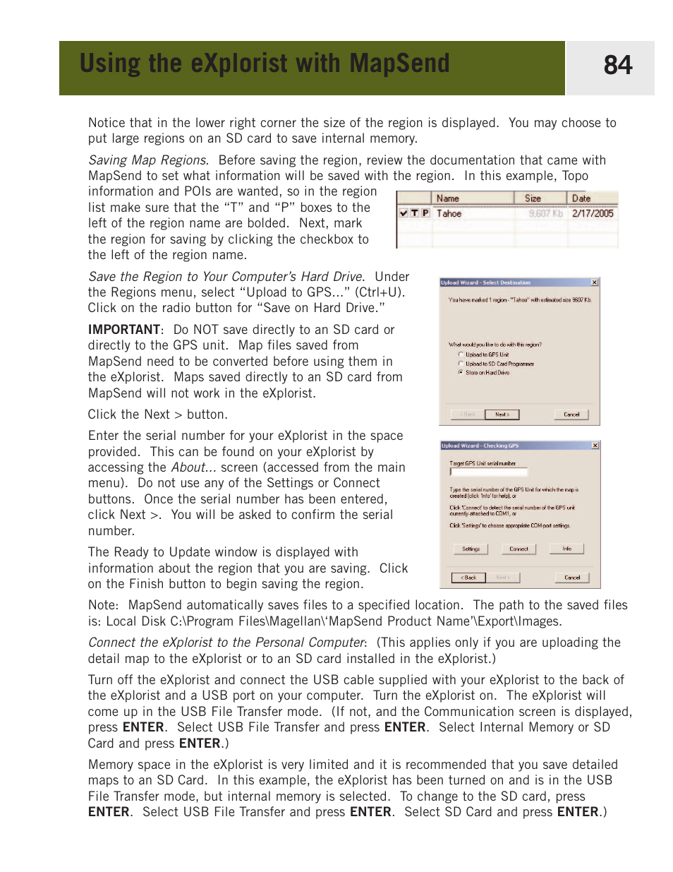 Using the explorist with mapsend 84 | Magellan eXplorist 400 User Manual | Page 91 / 119
