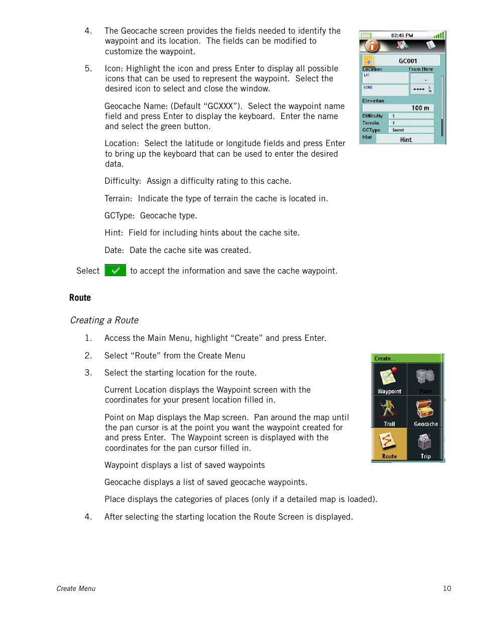 Creating a route, Route | Magellan Triton 300 User Manual | Page 17 / 30