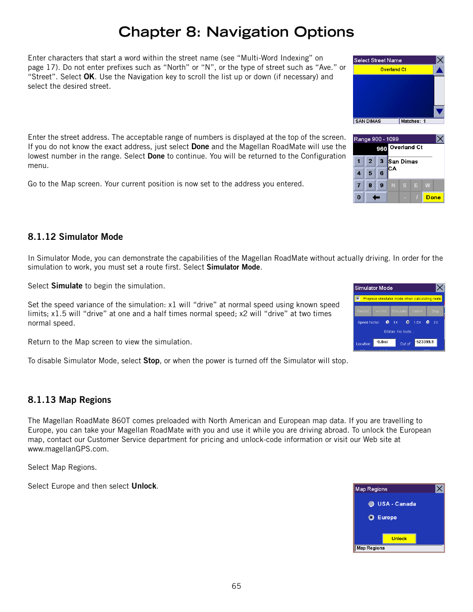 Chapter 8: navigation options | Magellan ROADMATE 860T User Manual | Page 74 / 106