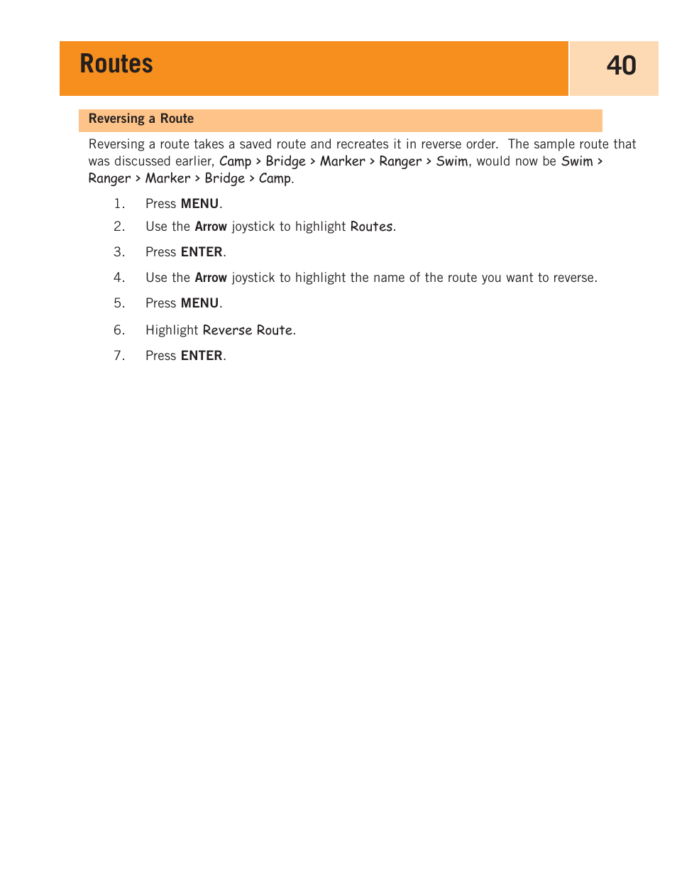 Reversing a route, Routes 40 | Magellan eXplorist 100 User Manual | Page 45 / 77