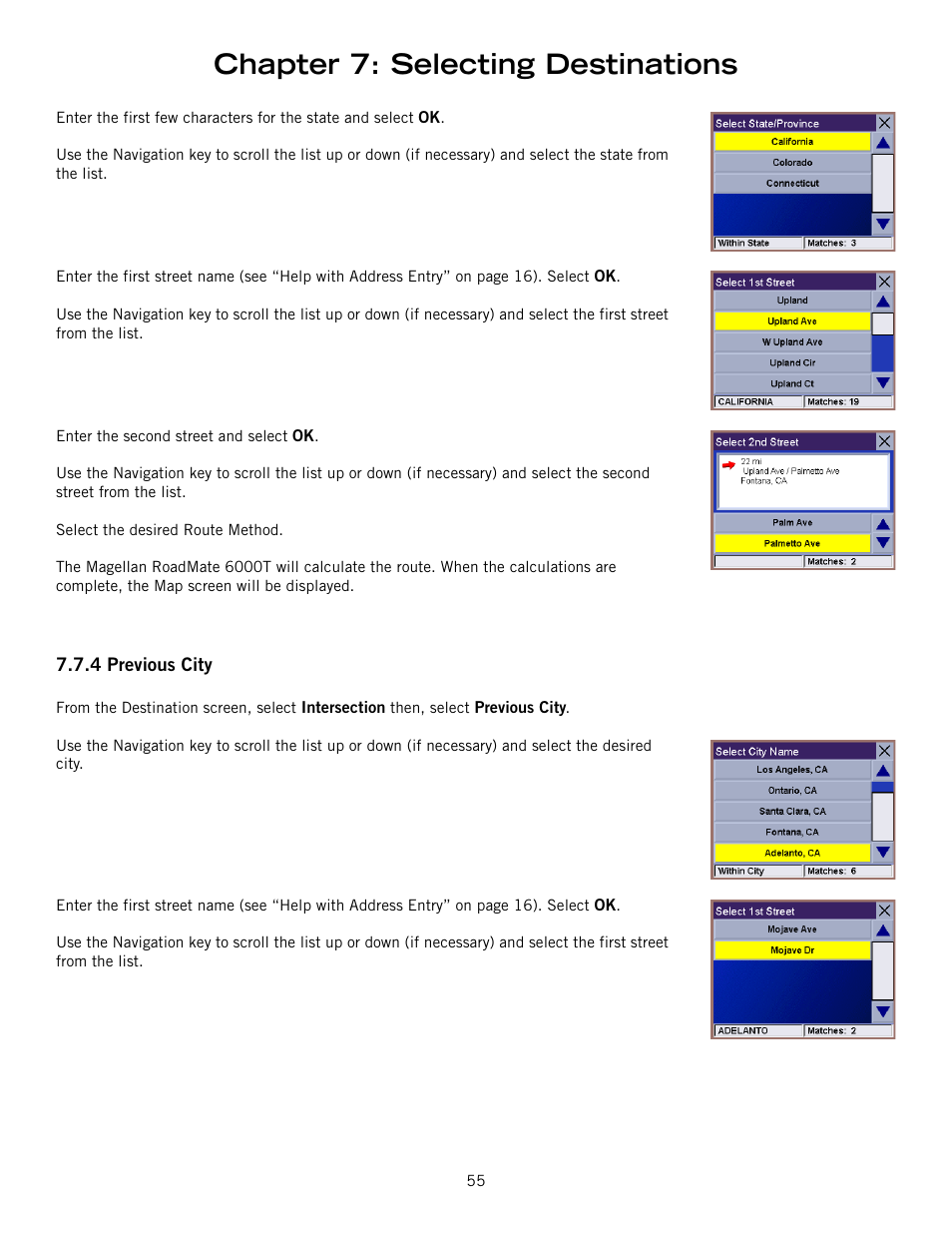 Chapter 7: selecting destinations | Magellan RoadMate 6000T User Manual | Page 65 / 121