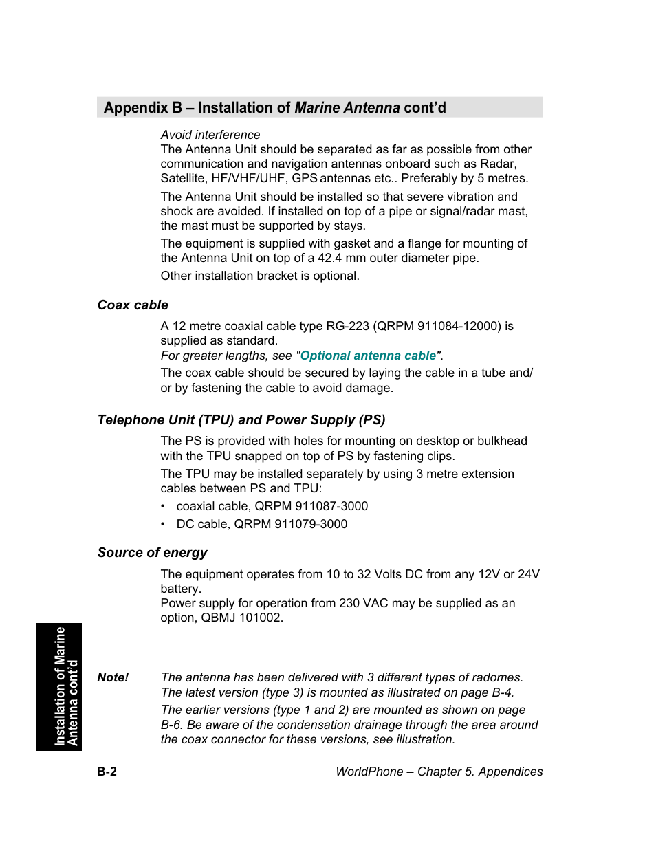Appendix b – installation of marine antenna cont’d | Magellan GLOBAL SATELLITE TELEPHONE User Manual | Page 104 / 164