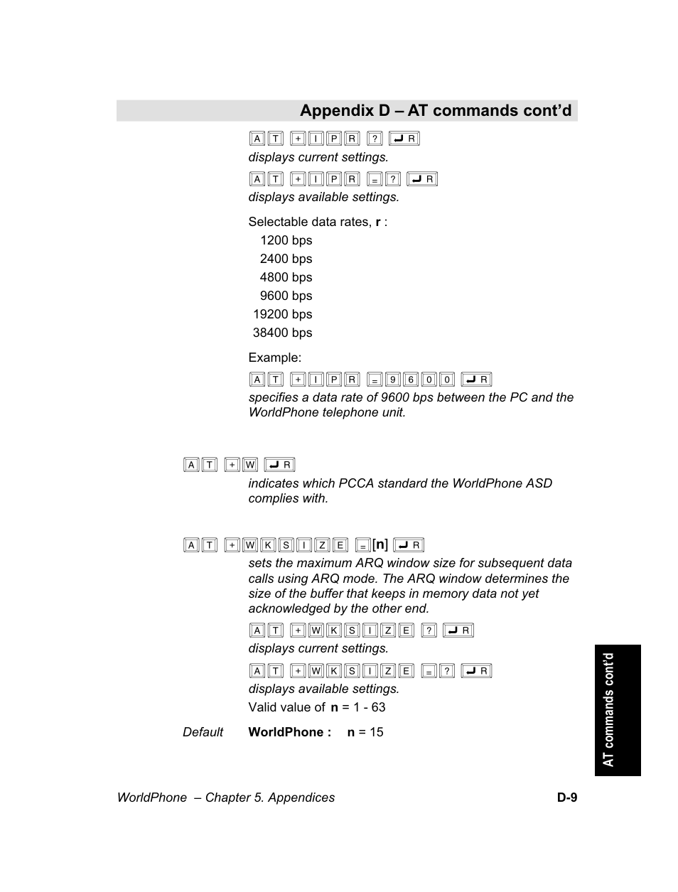 At +ipr ? ç, At +ipr =? ç, At +ipr =9600 ç | At +w ç, At +wksize, At +wksize ? ç, At +wksize =? ç | Magellan GLOBAL SATELLITE TELEPHONE User Manual | Page 137 / 164