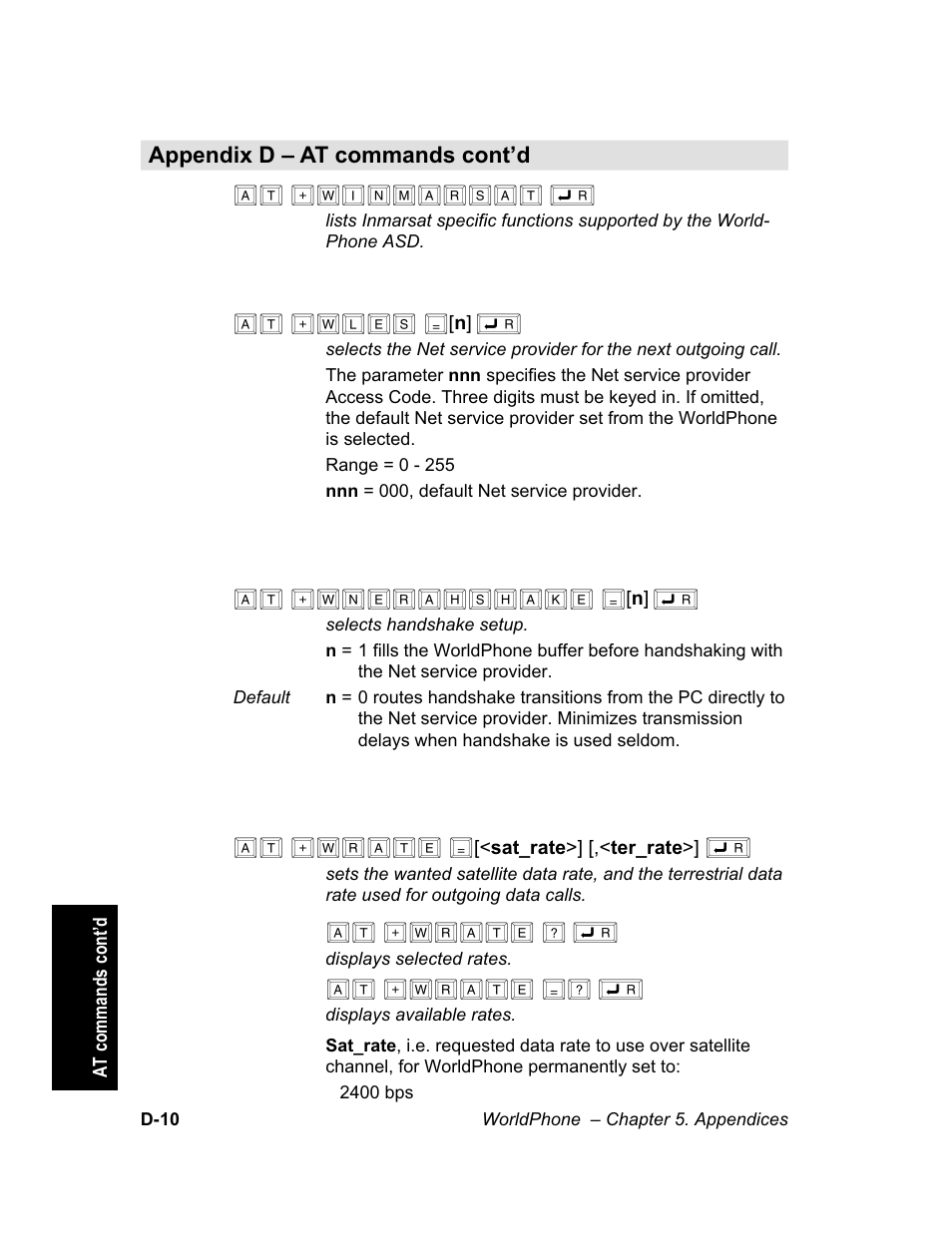 At +winmarsat ç, At +wles, At +wnerahshake | At +wrate, At +wrate ? ç, At +wrate =? ç | Magellan GLOBAL SATELLITE TELEPHONE User Manual | Page 138 / 164