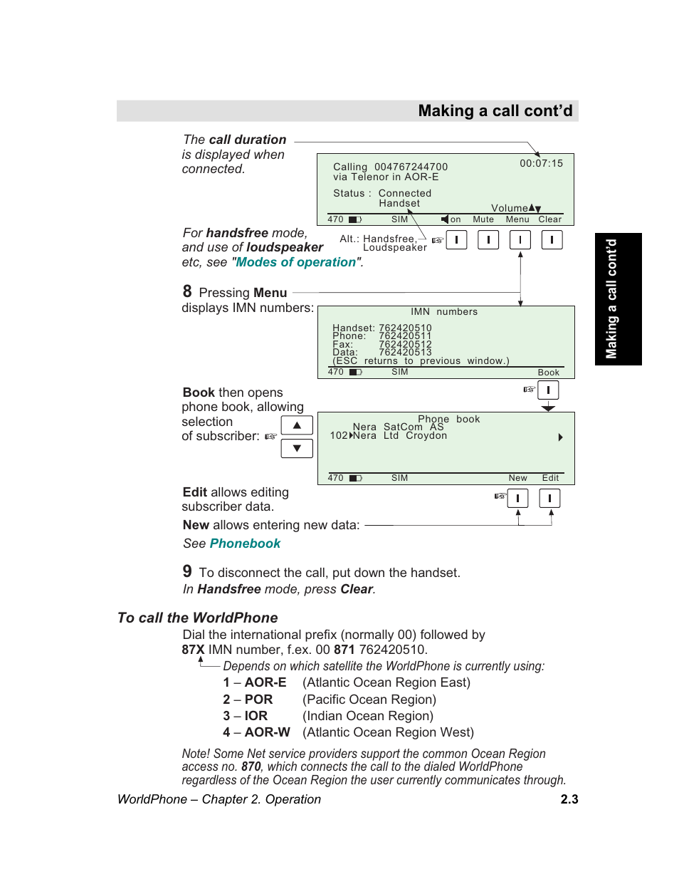 Making a call cont’d | Magellan GLOBAL SATELLITE TELEPHONE User Manual | Page 27 / 164
