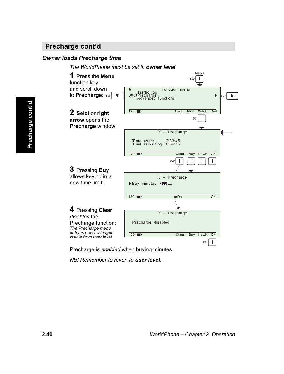 M e n u, Precharge cont’d | Magellan GLOBAL SATELLITE TELEPHONE User Manual | Page 64 / 164