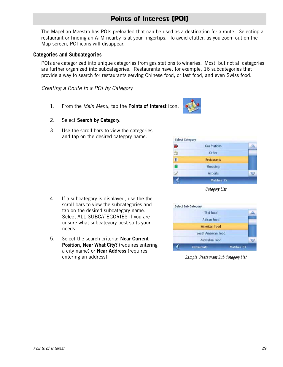Points of interest (poi) | Magellan MAESTRO 5310 User Manual | Page 38 / 75