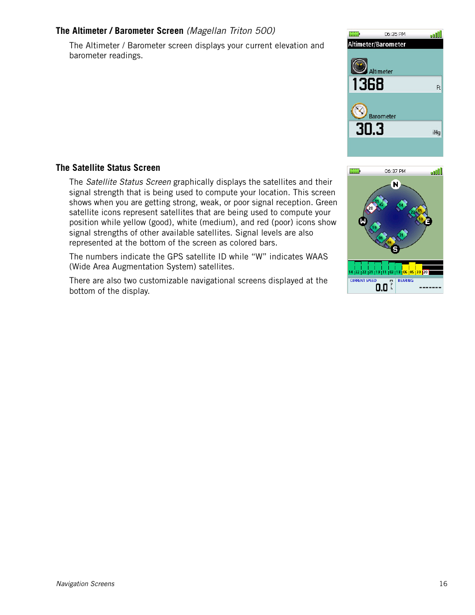 The satellite status screen | Magellan RoadMate 500 User Manual | Page 24 / 65