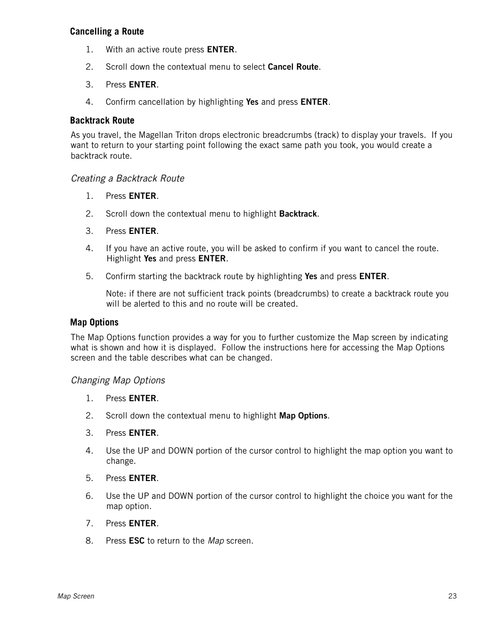 Creating a backtrack route, Changing map options | Magellan RoadMate 500 User Manual | Page 31 / 65