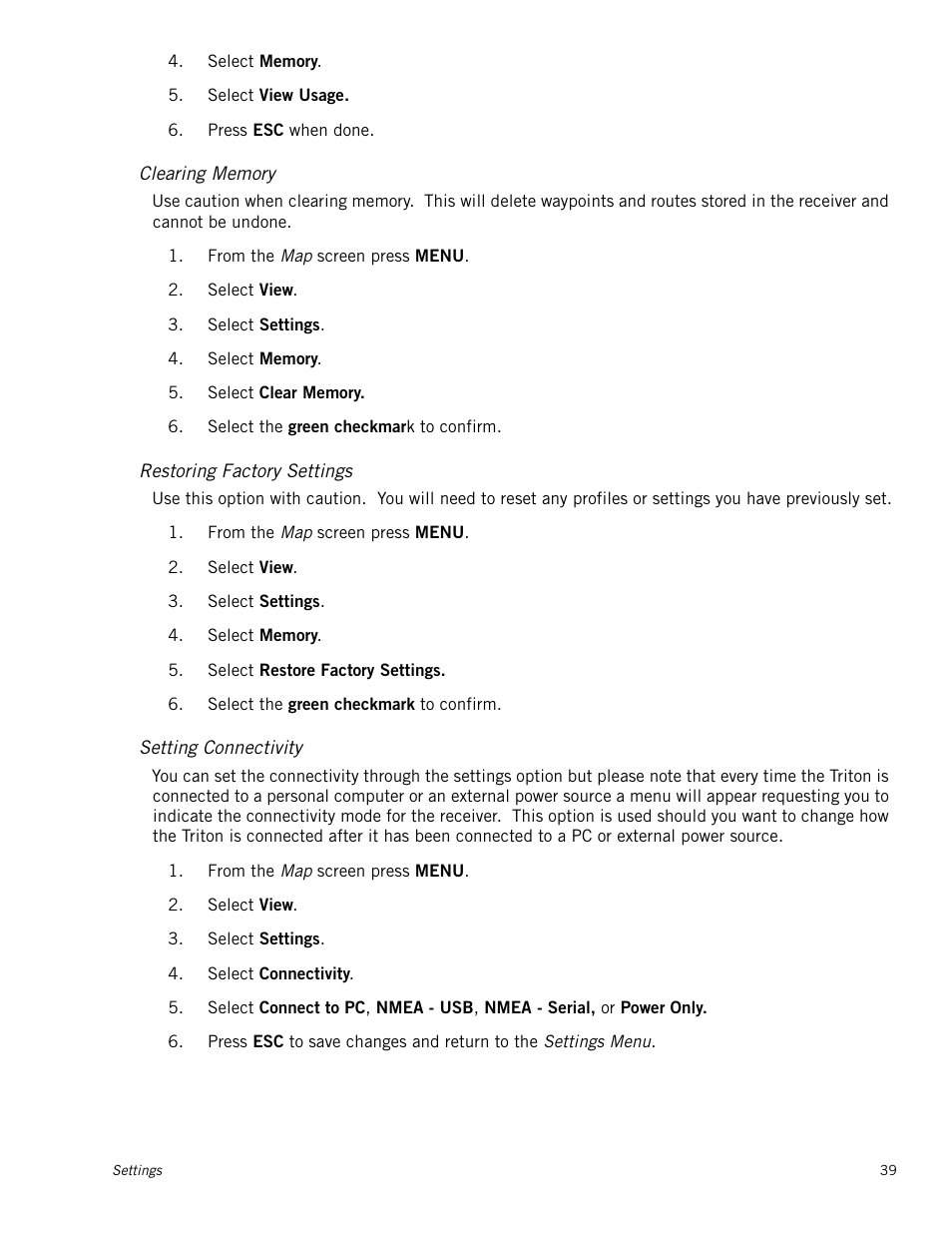 Clearing memory, Restoring factory settings, Setting connectivity | Magellan RoadMate 500 User Manual | Page 47 / 65