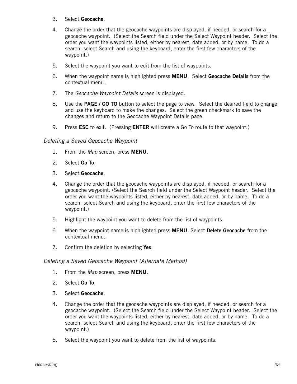 Deleting a saved geocache waypoint | Magellan RoadMate 500 User Manual | Page 51 / 65
