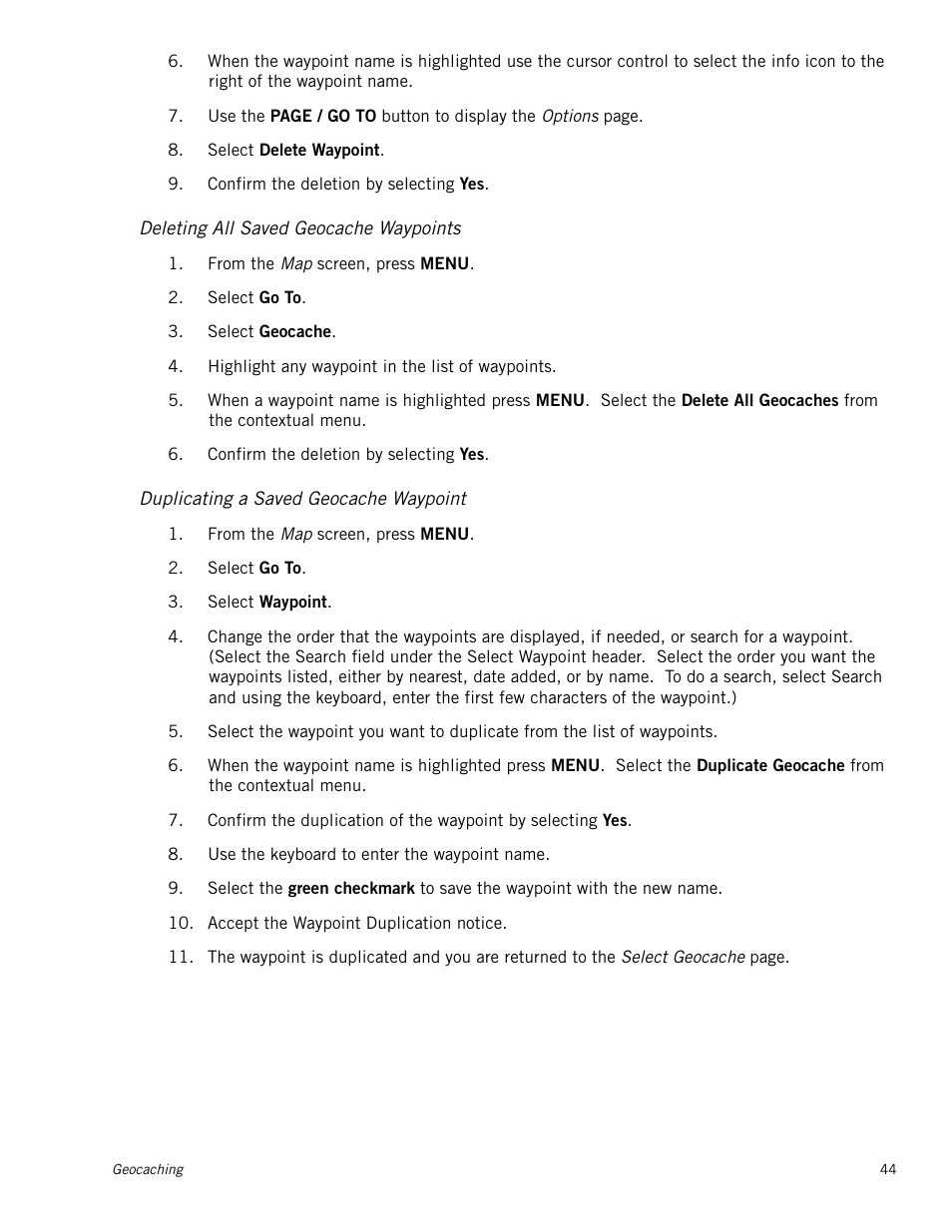 Deleting all saved geocache waypoints, Duplicating a saved geocache waypoint | Magellan RoadMate 500 User Manual | Page 52 / 65