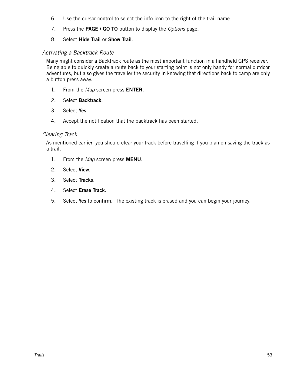Activating a backtrack route, Clearing track | Magellan RoadMate 500 User Manual | Page 61 / 65