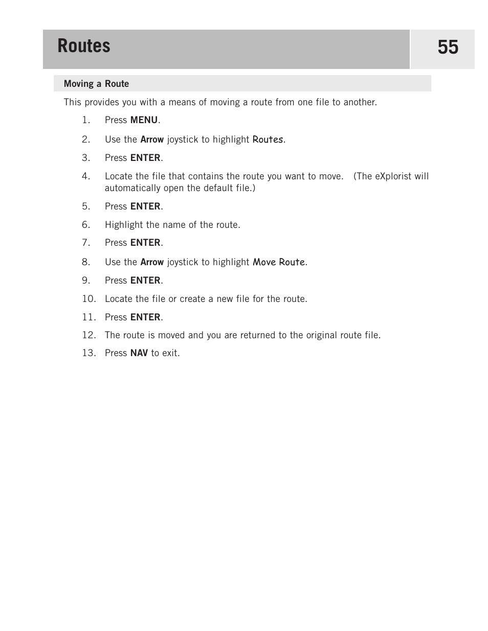 Moving a route, Routes 55 | Magellan eXplorist 500 User Manual | Page 62 / 119