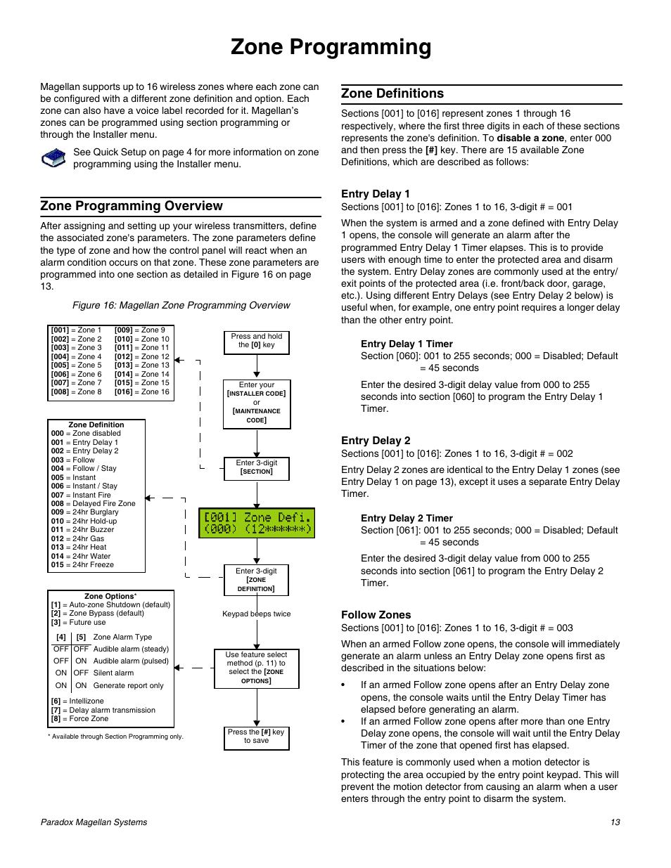 Zone programming, Zone programming overview, Zone definitions | Magellan All-In-One Security System V1.0 MG-6060 User Manual | Page 15 / 48