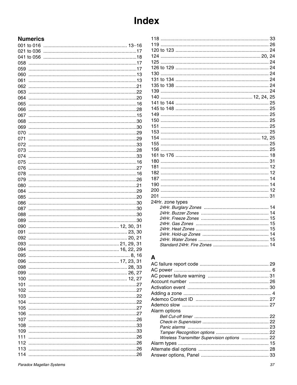 Index | Magellan All-In-One Security System V1.0 MG-6060 User Manual | Page 39 / 48