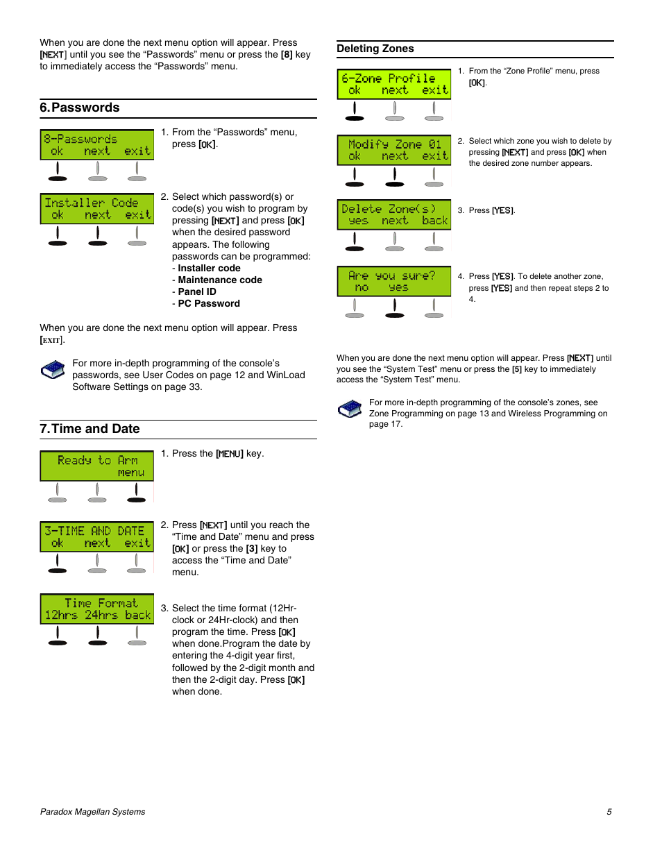 Passwords, Time and date | Magellan All-In-One Security System V1.0 MG-6060 User Manual | Page 7 / 48