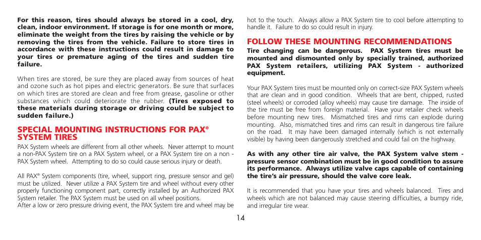 Special mounting instructions for pax, System tires, Follow these mounting recommendations | Michelin LIGHT TRUCK TIRE User Manual | Page 14 / 16
