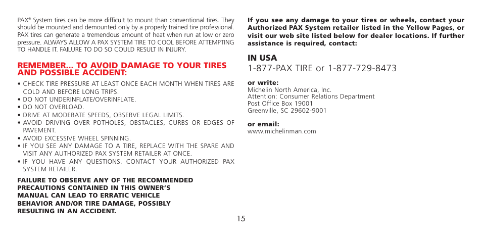Michelin LIGHT TRUCK TIRE User Manual | Page 15 / 16