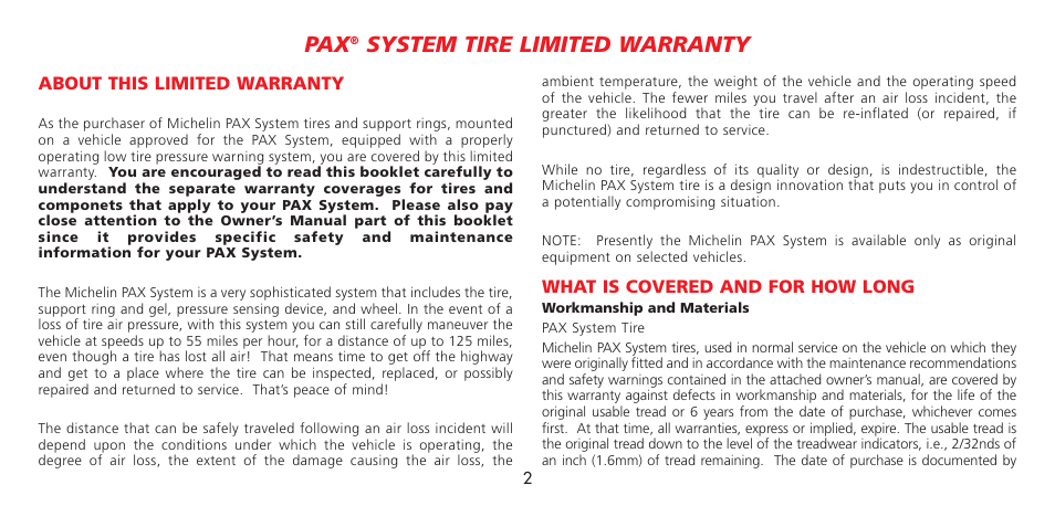 System tire limited warranty | Michelin LIGHT TRUCK TIRE User Manual | Page 2 / 16