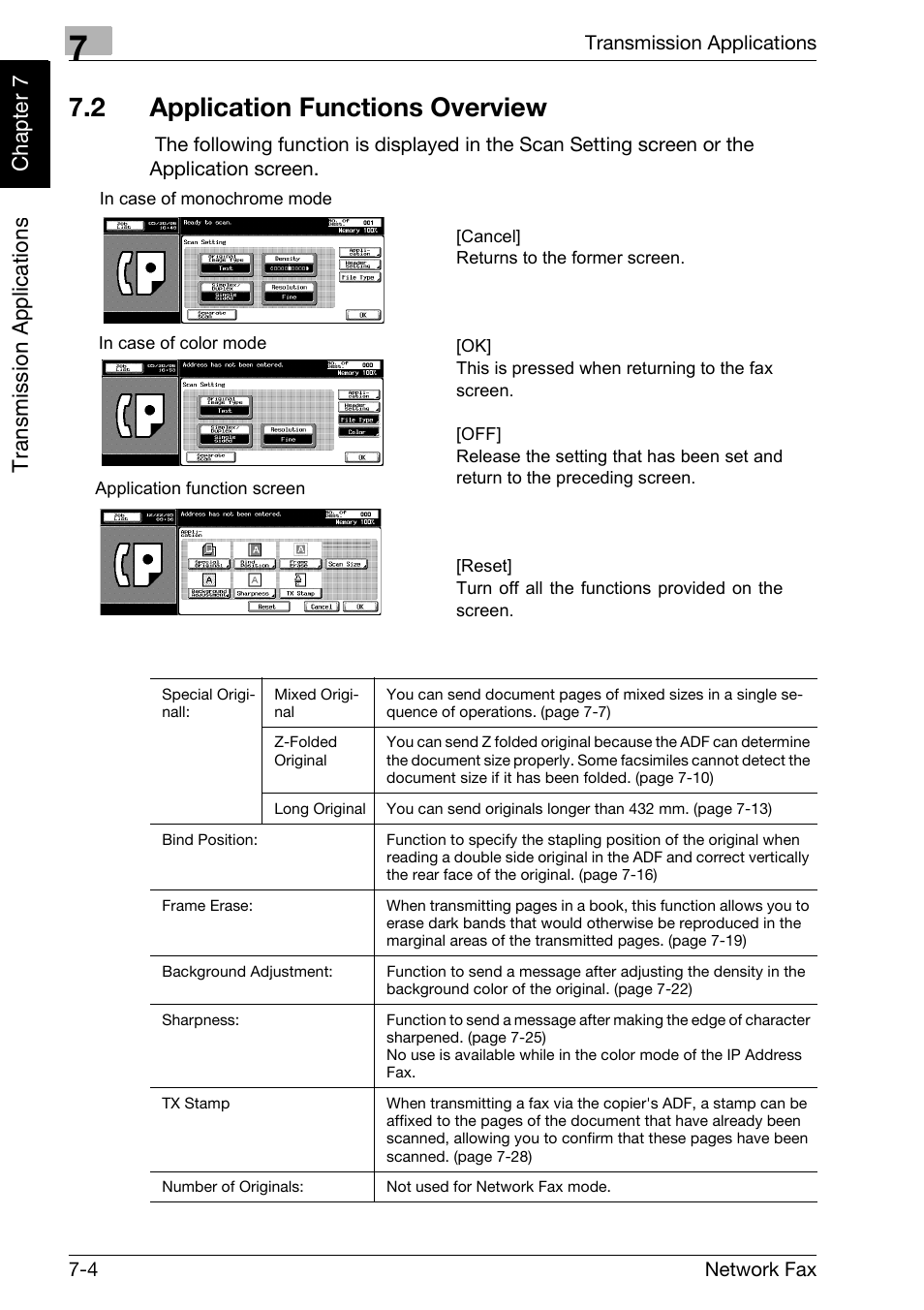 2 application functions overview, Application functions overview -4, Tr ansmission ap plicat ion s chapter 7 | Konica Minolta bizhub C300 User Manual | Page 121 / 342