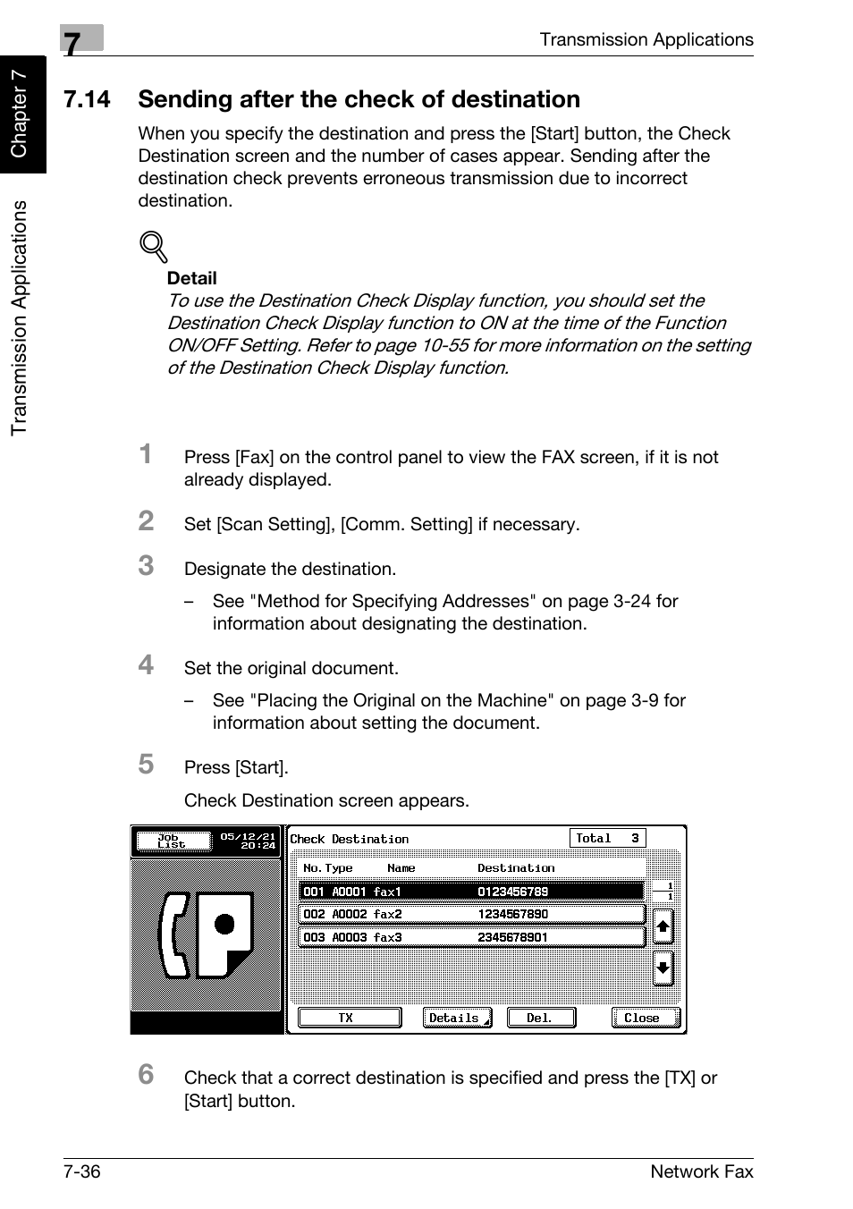 14 sending after the check of destination, Sending after the check of destination -36, P. 7-36 | Konica Minolta bizhub C300 User Manual | Page 153 / 342