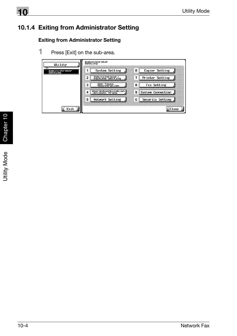 4 exiting from administrator setting, Exiting from administrator setting, Exiting from administrator setting -4 | Konica Minolta bizhub C300 User Manual | Page 191 / 342