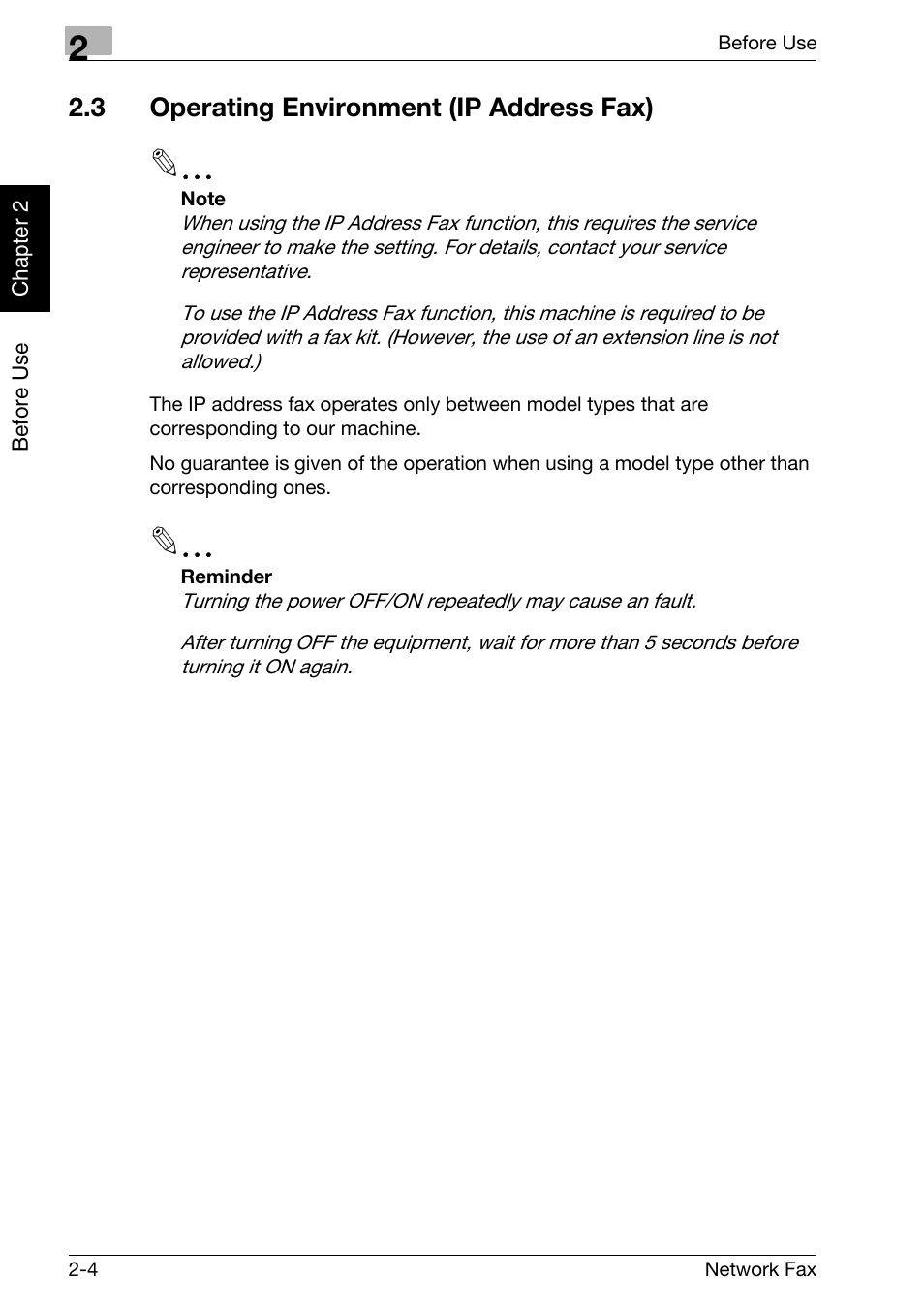 3 operating environment (ip address fax), Operating environment (ip address fax) -4 | Konica Minolta bizhub C300 User Manual | Page 29 / 342