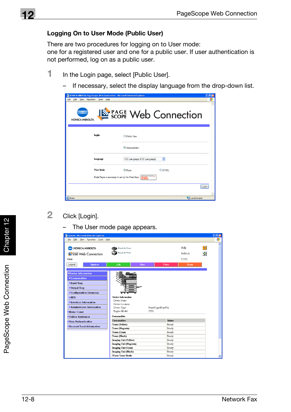 Logging on to user mode (public user) | Konica Minolta bizhub C300 User Manual | Page 295 / 342