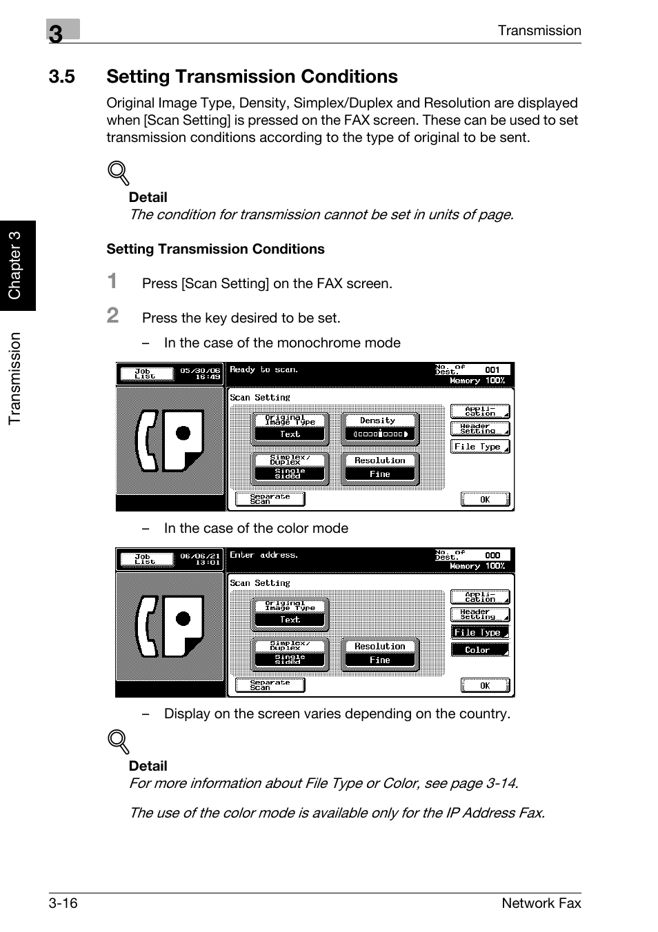 5 setting transmission conditions, Setting transmission conditions, Setting transmission conditions -16 | Konica Minolta bizhub C300 User Manual | Page 55 / 342