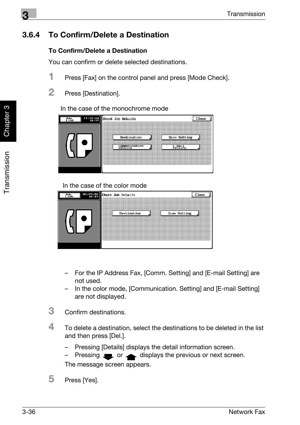 4 to confirm/delete a destination, To confirm/delete a destination, To confirm/delete a destination -36 | Konica Minolta bizhub C300 User Manual | Page 75 / 342