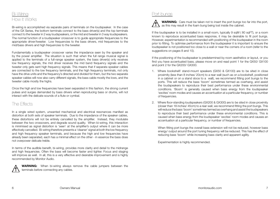 Bi-wiring how it works, The effects, Port bungs | Monitor Audio GOLD GX-FX User Manual | Page 5 / 9