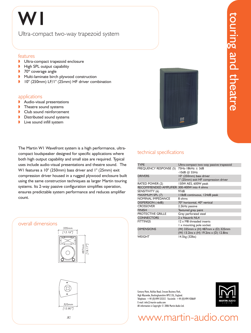 Martin Audio W1 User Manual | 1 page