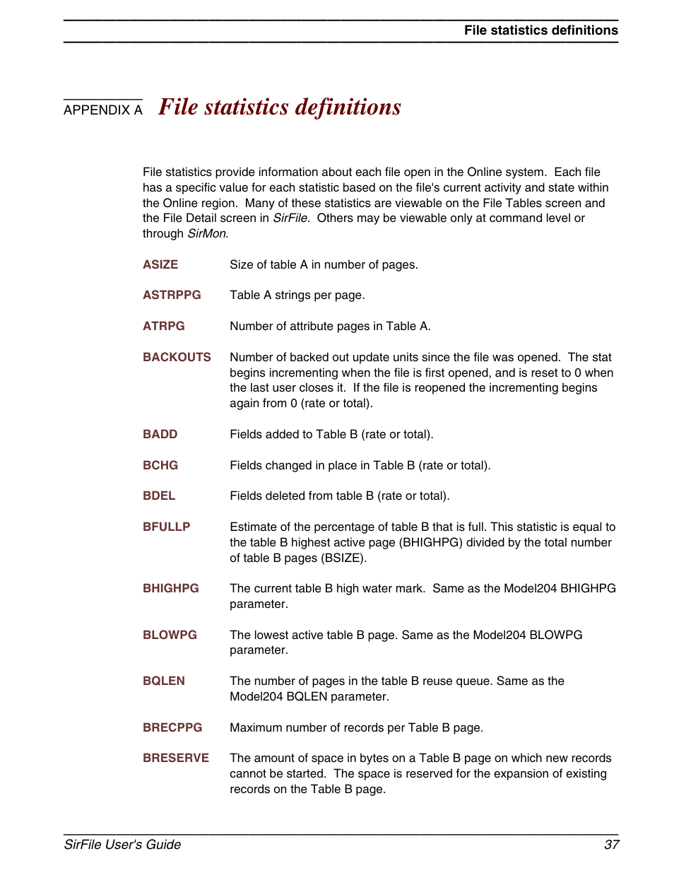 A. file statistics definitions, Appendix a, File statistics definitions | March Products 204 User Manual | Page 43 / 56