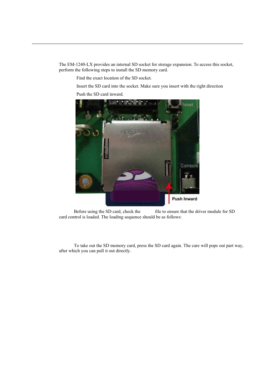 Installing a secure digital (sd) memory card, Installing a secure digital (sd) memory card -6 | Moxa Technologies EM-1240-LX User Manual | Page 22 / 64