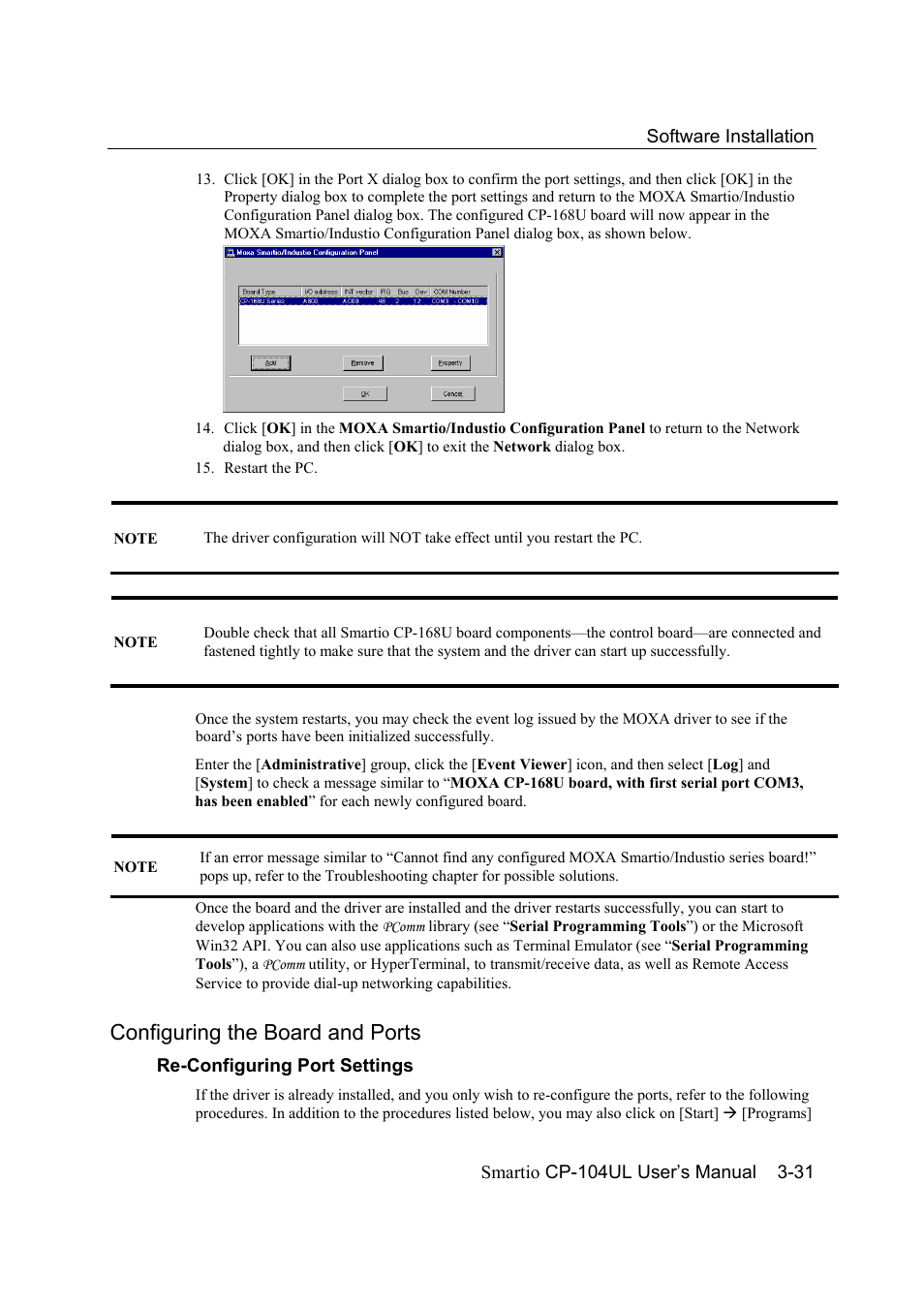 Configuring the board and ports, Configuring the board and ports -31 | Moxa Technologies CP-104UL User Manual | Page 45 / 69