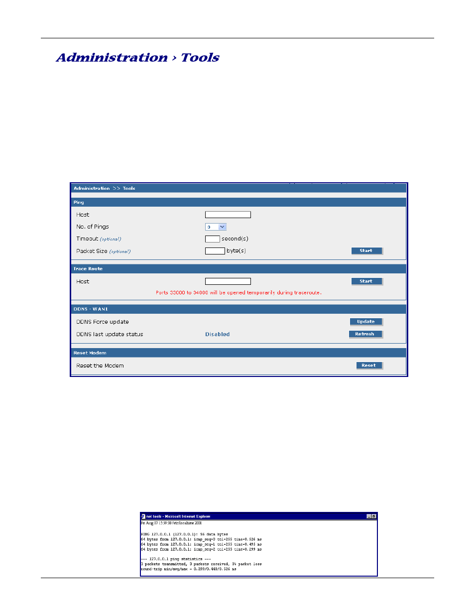 Administration > tools | Multitech ROUTEFINDER RF830-AP User Manual | Page 33 / 94