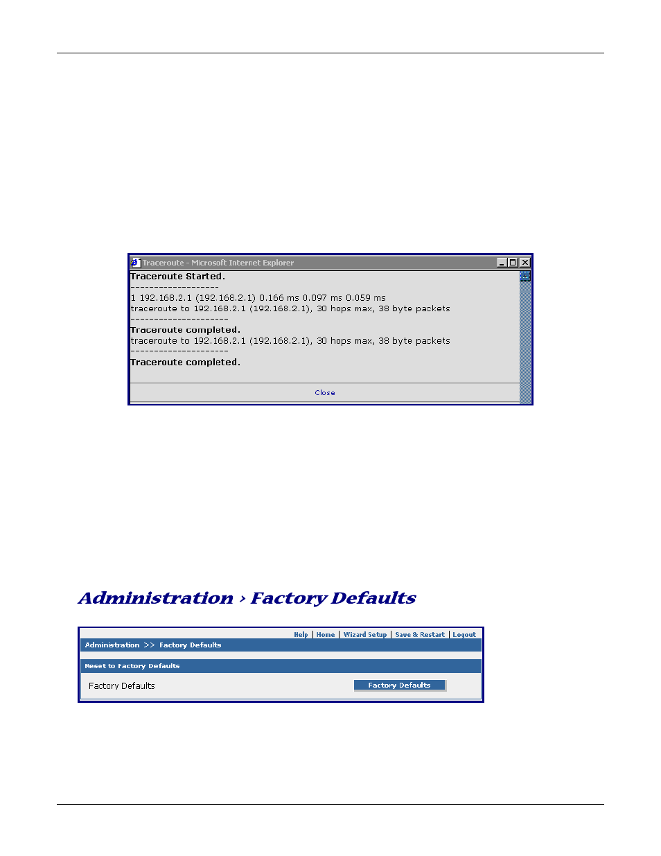 Administration > factory defaults | Multitech ROUTEFINDER RF830-AP User Manual | Page 34 / 94