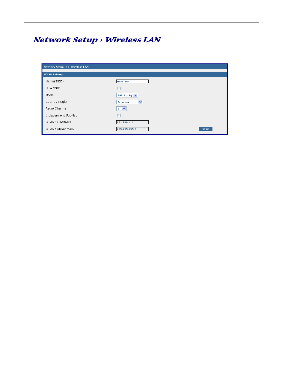 Network setup > wireless lan | Multitech ROUTEFINDER RF830-AP User Manual | Page 42 / 94